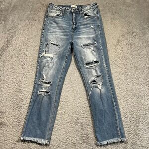 Cello Ankle Jeans Distressed Blue Denim Raw Frayed Hem Women's Junior's 7 27x26